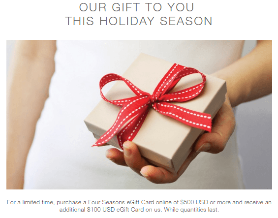 Four Seasons 100 eGift Card Holiday Promotion