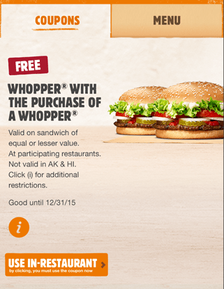 App burger king coupons