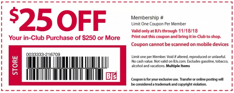 BJs Wholesale Coupon Promotion Get 25 Off 250 Purchase