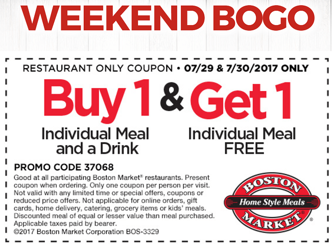Boston Market Coupon Offer: BOGO Meal Coupon
