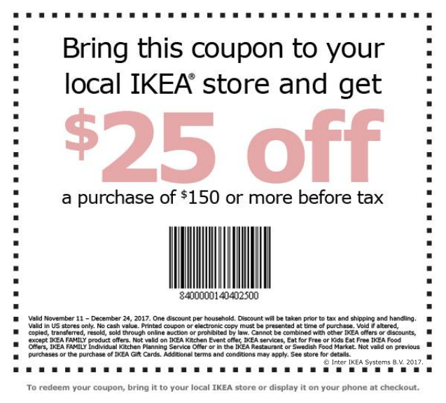 Ikea Coupon Promotion Get 25 Off 150