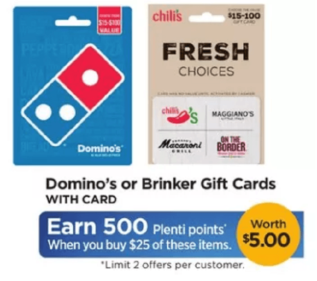 Rite Aid Plenti Points Bonus Gift Cards Promotion 20 Off Off Domino’s