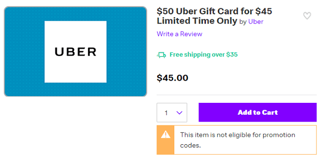 $50 uber gift card