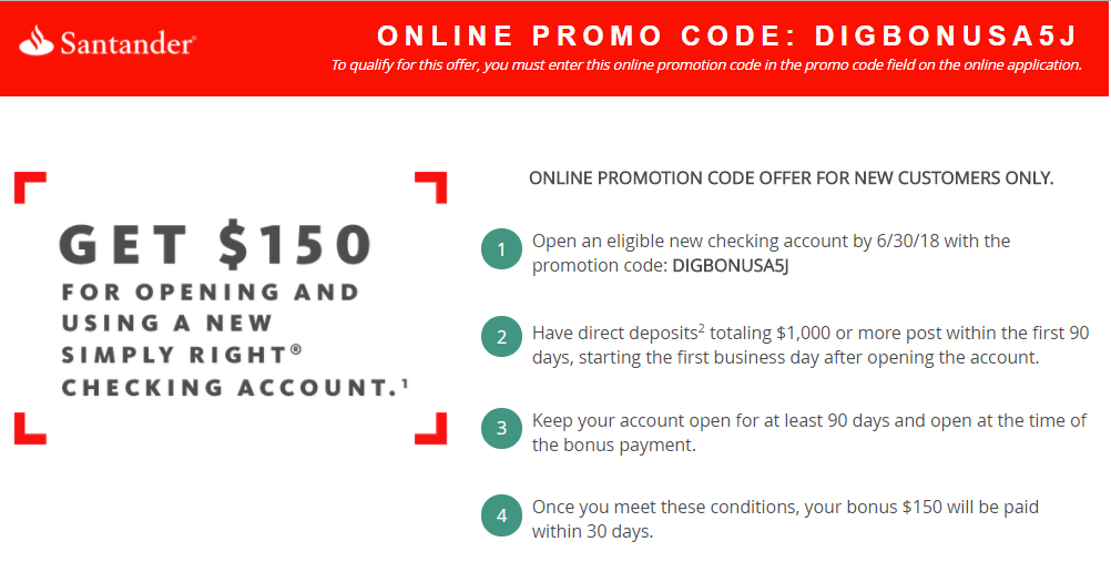 Santander Bank Checking Promotion 150 Bonus + 50 Referral Bonus (CT