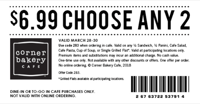 Printable Corner Bakery Coupon Printable Corner Bakery Coupon