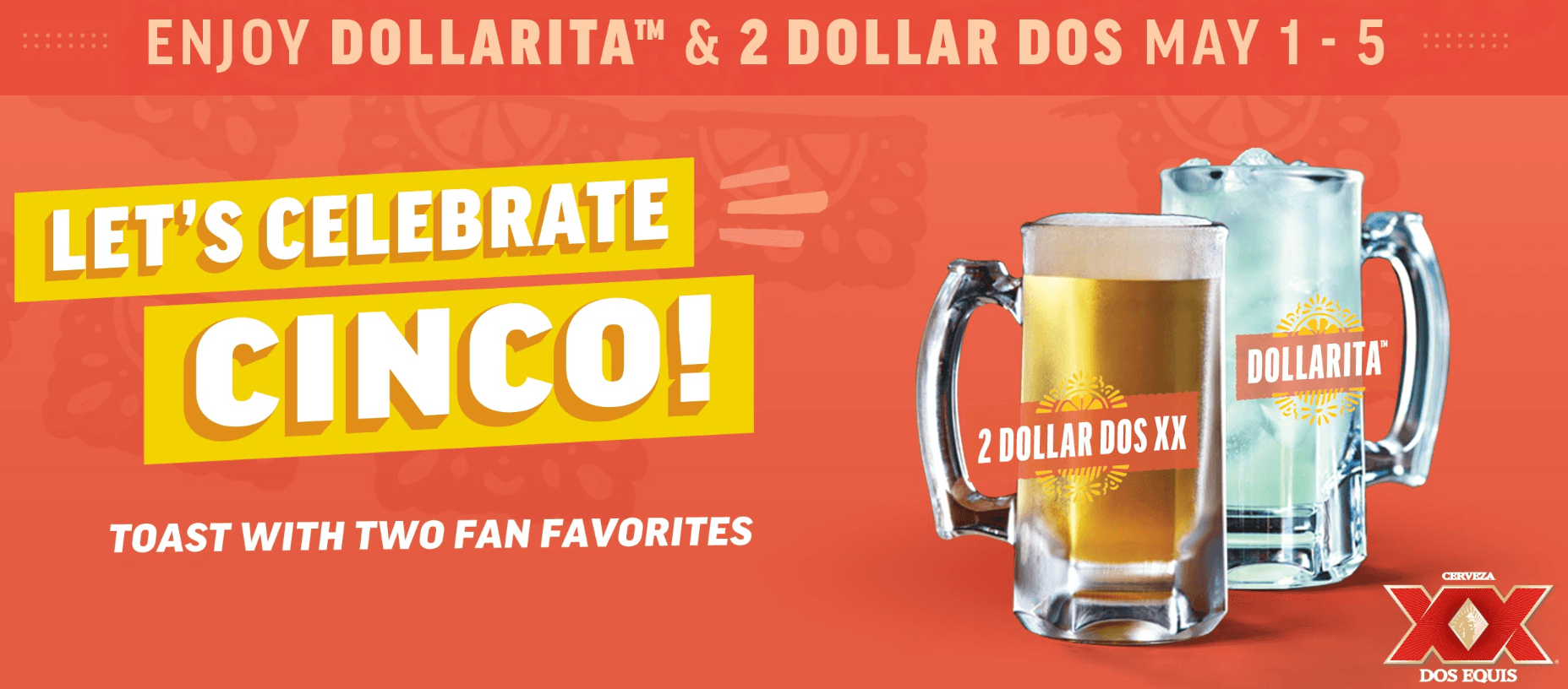 Applebee's Drink of The Month Promotion 1 Margaritas + 2 Dos Equis Beers