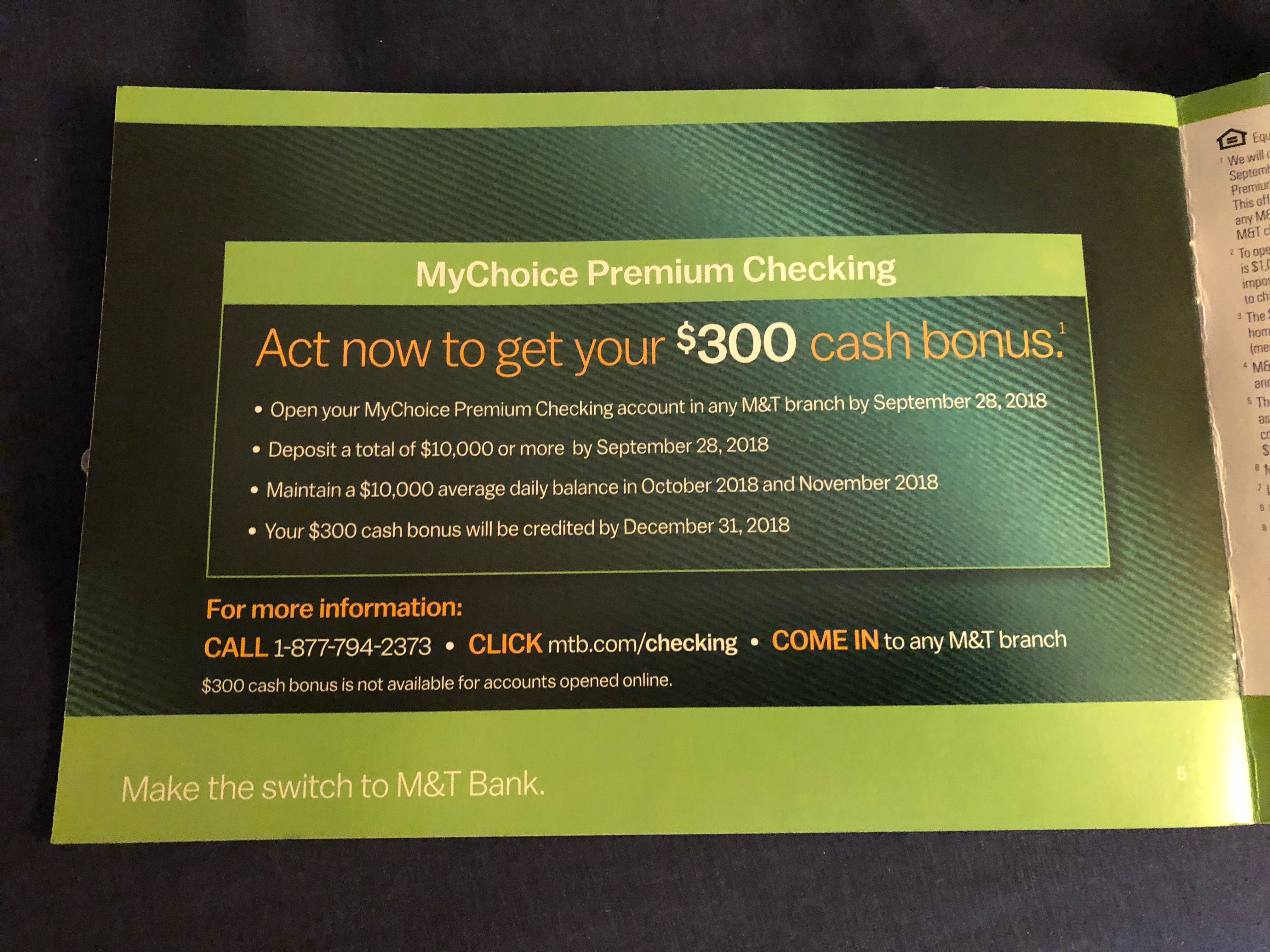 M&T Bank MyChoice Premium Checking Promotion 300 Bonus (CT, DC, DE