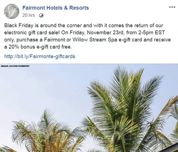 Fairmont Hotels Resorts Gift Card Promotion 20 Gift Card Bonus (Today