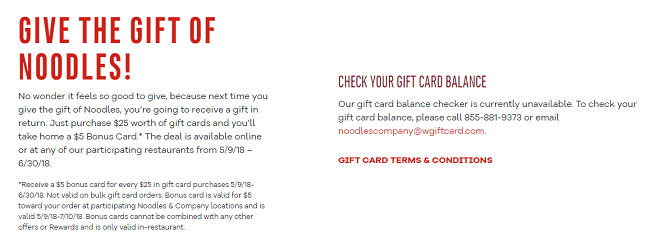 noodles company gift card promotion 5 bonus w 25 gc purchase
