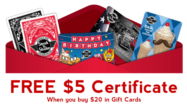 Steak n Shake Gift Card Promotion 5 Bonus With 20 Gift Card Purchase