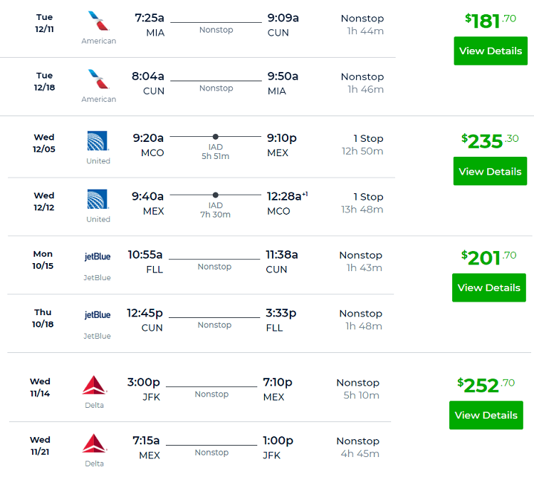 Various Airlines Round-Trip from US Cities to Mexico Starting at $182 Various Airlines Round-Trip from US Cities to Mexico Starting at $182