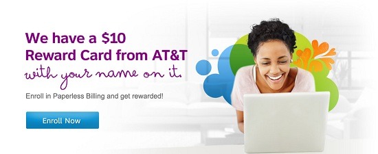 AT&T $10 Bonus Paperless Statement