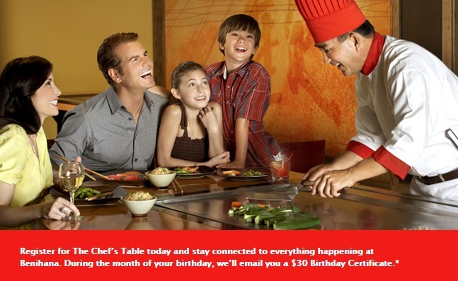 FREE $30 Benihana's Birthday Certificate