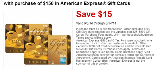 Amex Gift Cards $15 Off