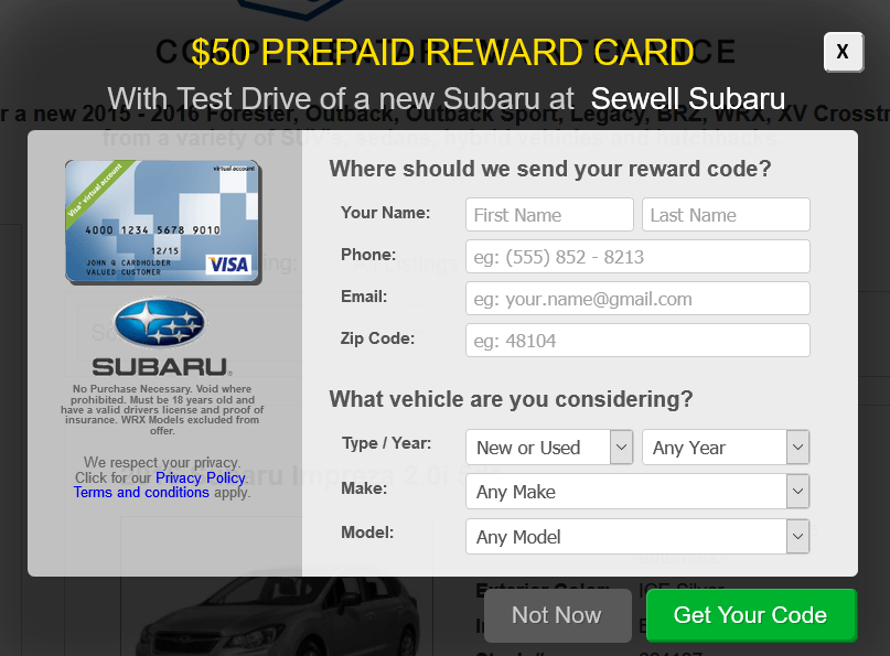 Subaru $50 Test Drive