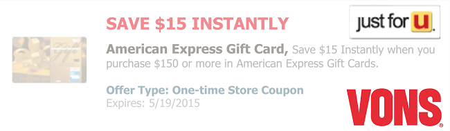 Vons Amex $15 Off