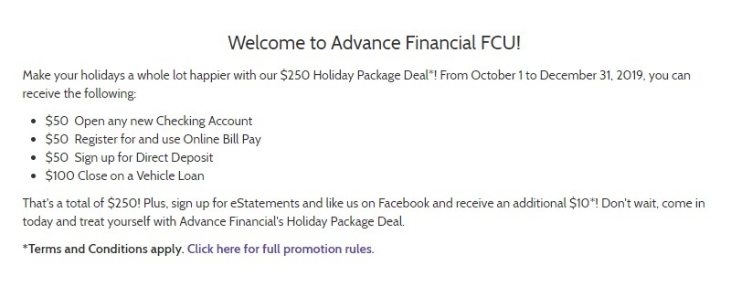 Advance Financial Federal Credit Union Promotion