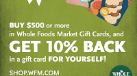 Whole Foods Free 10 Gift Card Bonus