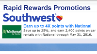 National Car Rental Earn 2,400 Rapid Rewards Bonus Points