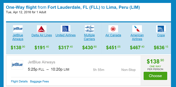 Flight Itinerary FLL to LIM