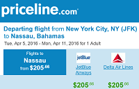 Priceline Non Stop Round Trip Flights New York to Nassau