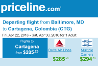 Priceline Round Trip Flights Baltimore to Cartagena, Colombia