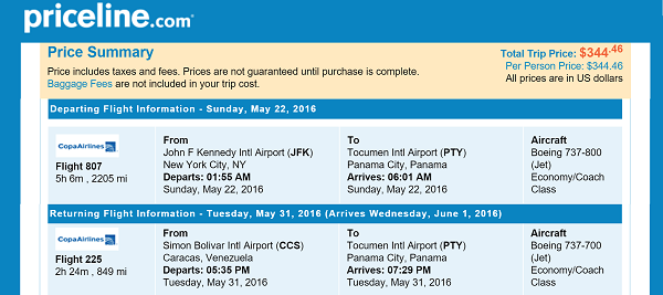 Priceline Round Trip Flights New York to Caracas, Venezuela