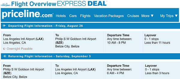 Priceline Round Trip Flights Departing from Los Angeles to Belize