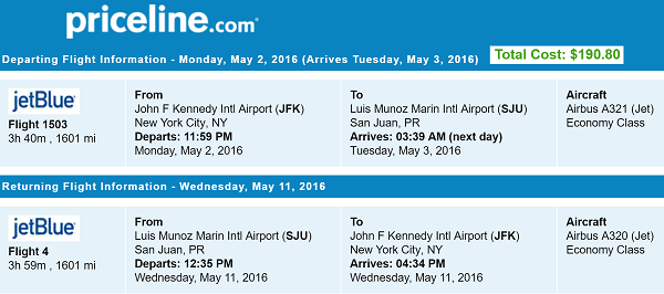 New York to San Juan, Puerto Rico For $191