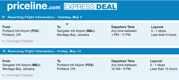 Priceline Offers Round Trip Flights Departing Portland to Montego Bay, Jamaica