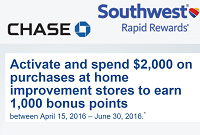 Southwest Home Improvement 1,000 Rapid Rewards Bonus Points Offer