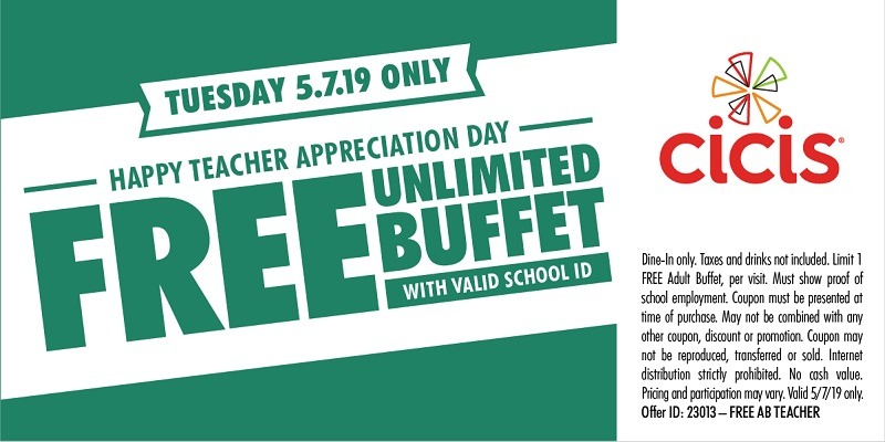 Cici's Teacher's Appreciation Day Promotion