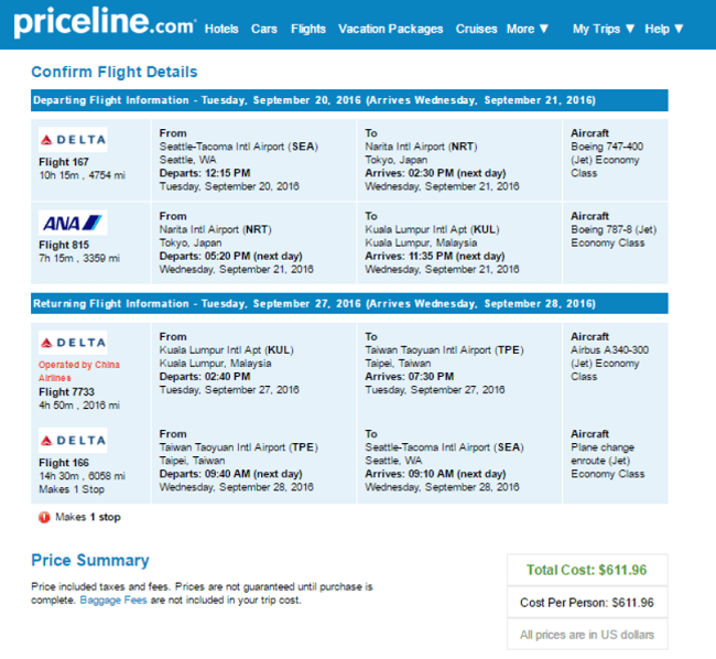 Seattle to Malaysia