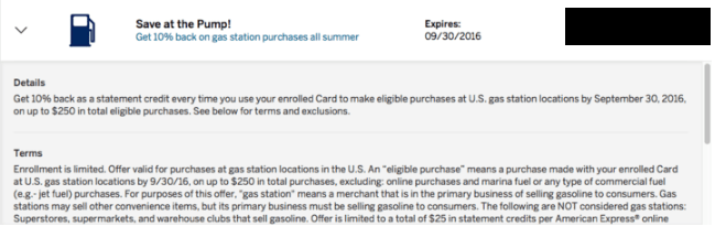 AMEX Gas promotion