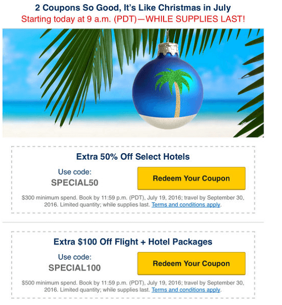 Expedia Christmas In July Promotion 50 Off Select Hotels + 100 Discount