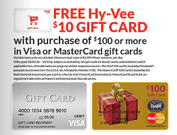 Free $10 Hy-Vee Gift Card with $100 Visa Gift Card Purchase