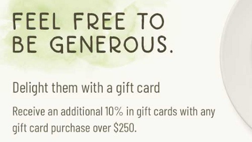 Seasons 52 Promotions: Get 10% Bonus w/ $250+ Gift Card Purchase, Etc
