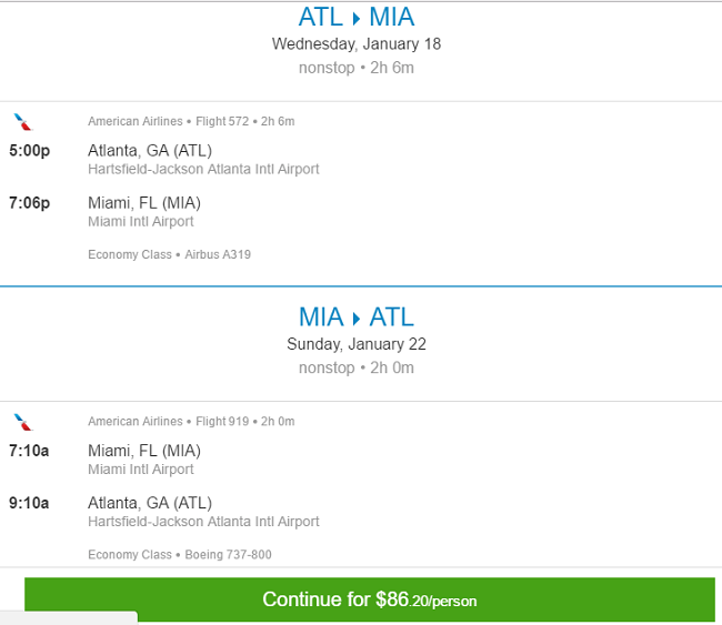 round trip atl to miami