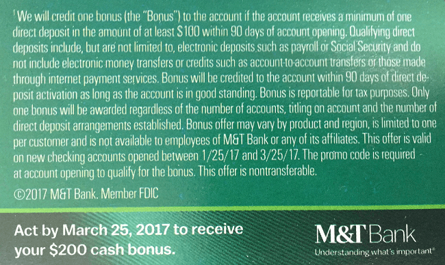 M&T Promo Code QL Terms