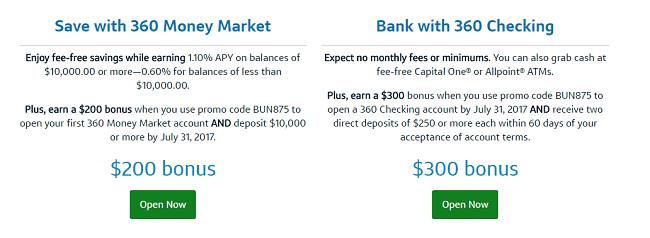 Capital One 360 Checking and Money Market $500 Bonus