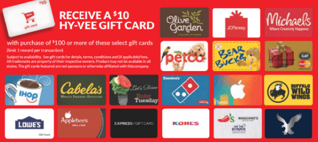 Hy-Vee Gift Card Promotion: Get $10 Store Card With $100 Visa Gift