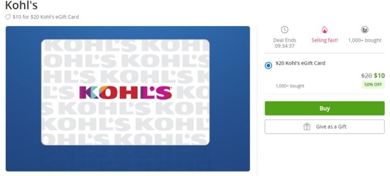 Groupon Kohl's Gift Card Promotion: $20 Kohl’s eGift Card for $10 (Targeted)