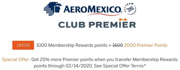 Aeromexico 25 percent bonus points