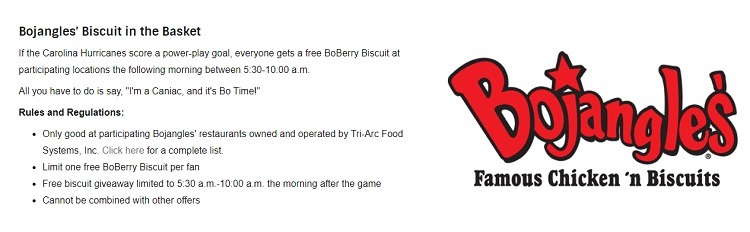 Free BoBerry Biscuit when Carolina Hurricanes Score a Power-Play Goal