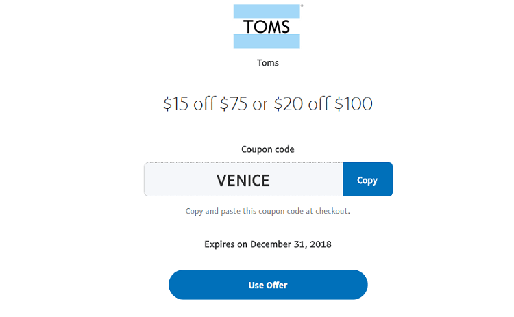 toms 15 off code