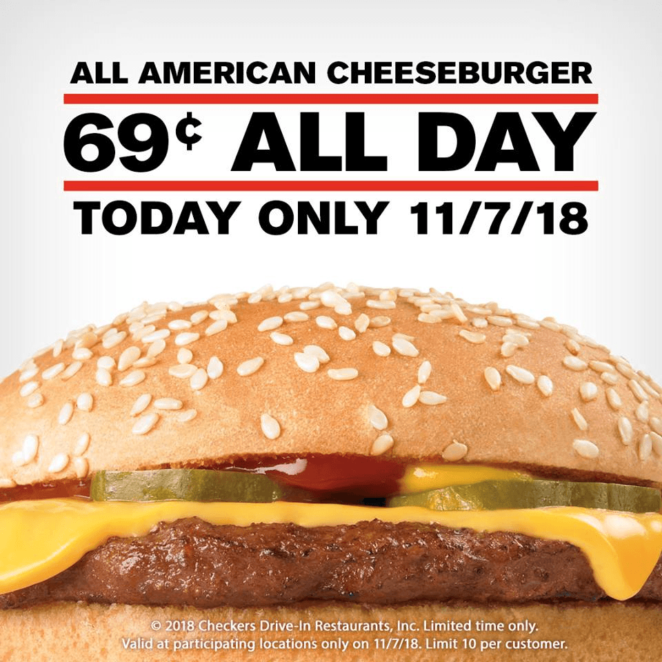 Checker's & Rally's Promotion 69¢ Burgers (Today Only)