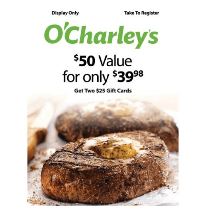 Sam’s Club O'Charley's Gift Card Promotion 50 GC for 39.98
