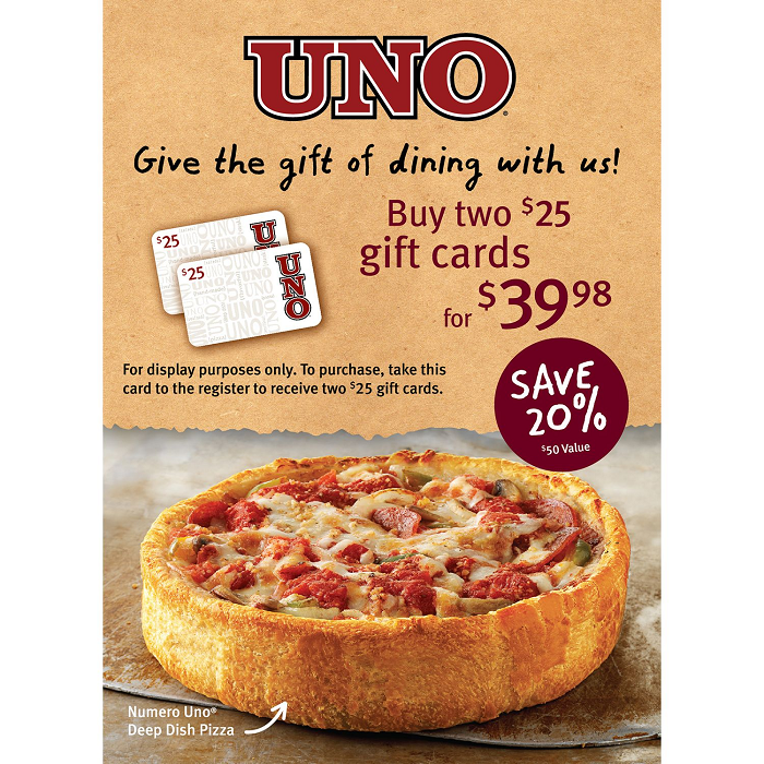 Uno Chicago Grill Card Promotion