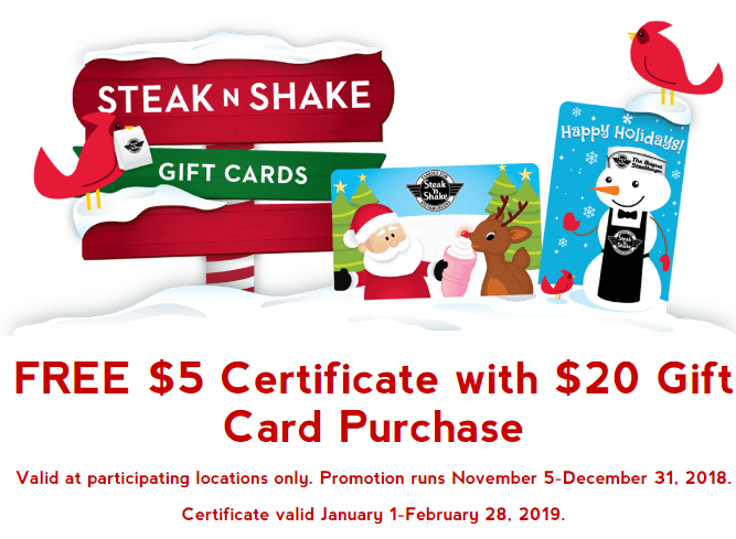 Steak N Shake Gift Card Promotion 5 Bonus With 20 Gift Card Purchase