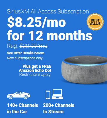 SiriusXM Radio Promotion: Free Echo Dot w/ Discounted 12 Month Subscription